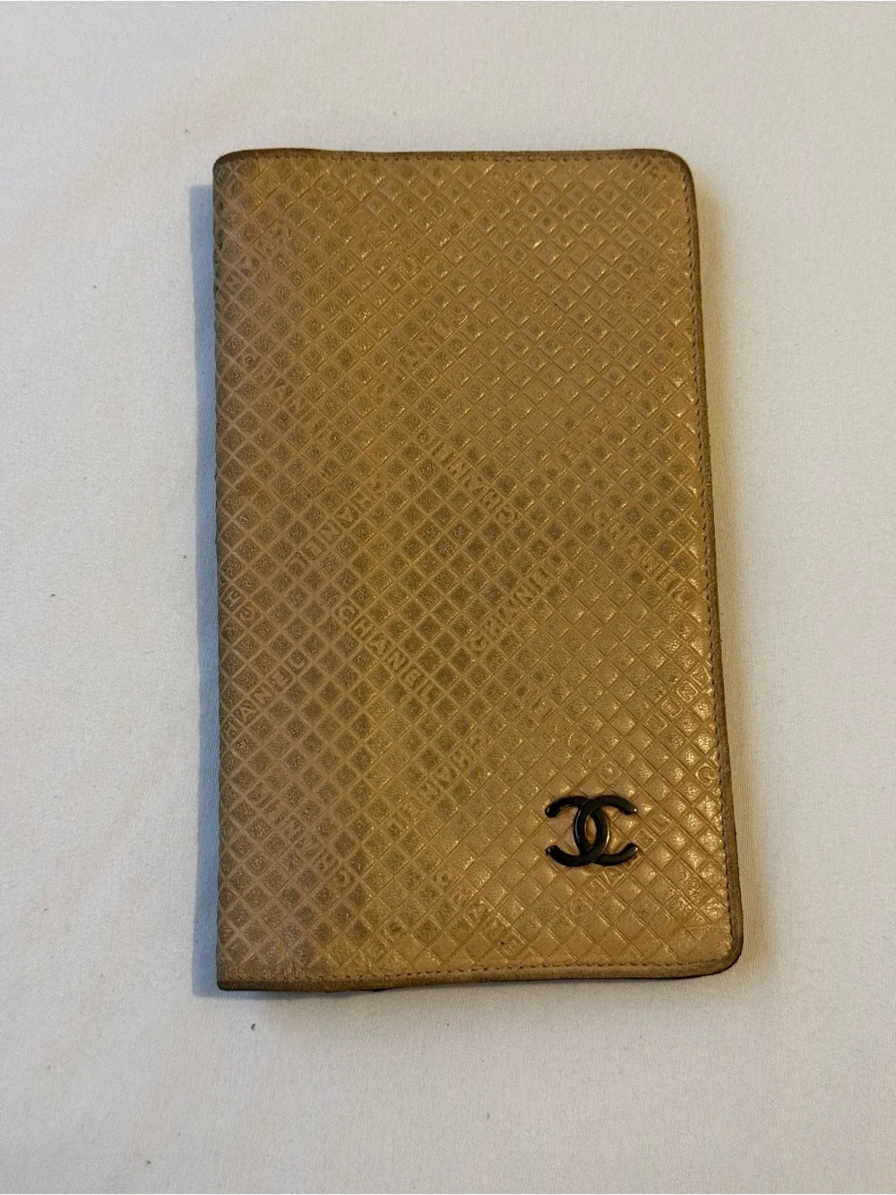 AUTHENTIC Y2K VINTAGE Chanel Beige Quilted Lambskin Crossword long wallet